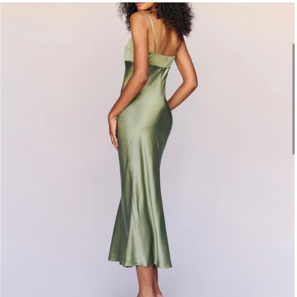 Reformation Kailyn Silk Dress Midi Artichoke Green XL - Picture 8 of 10